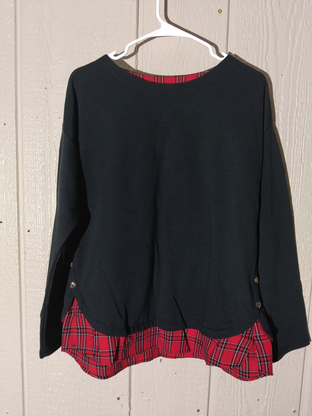 Izod Black Layered Sweatshirt with Red Plaid Contrast